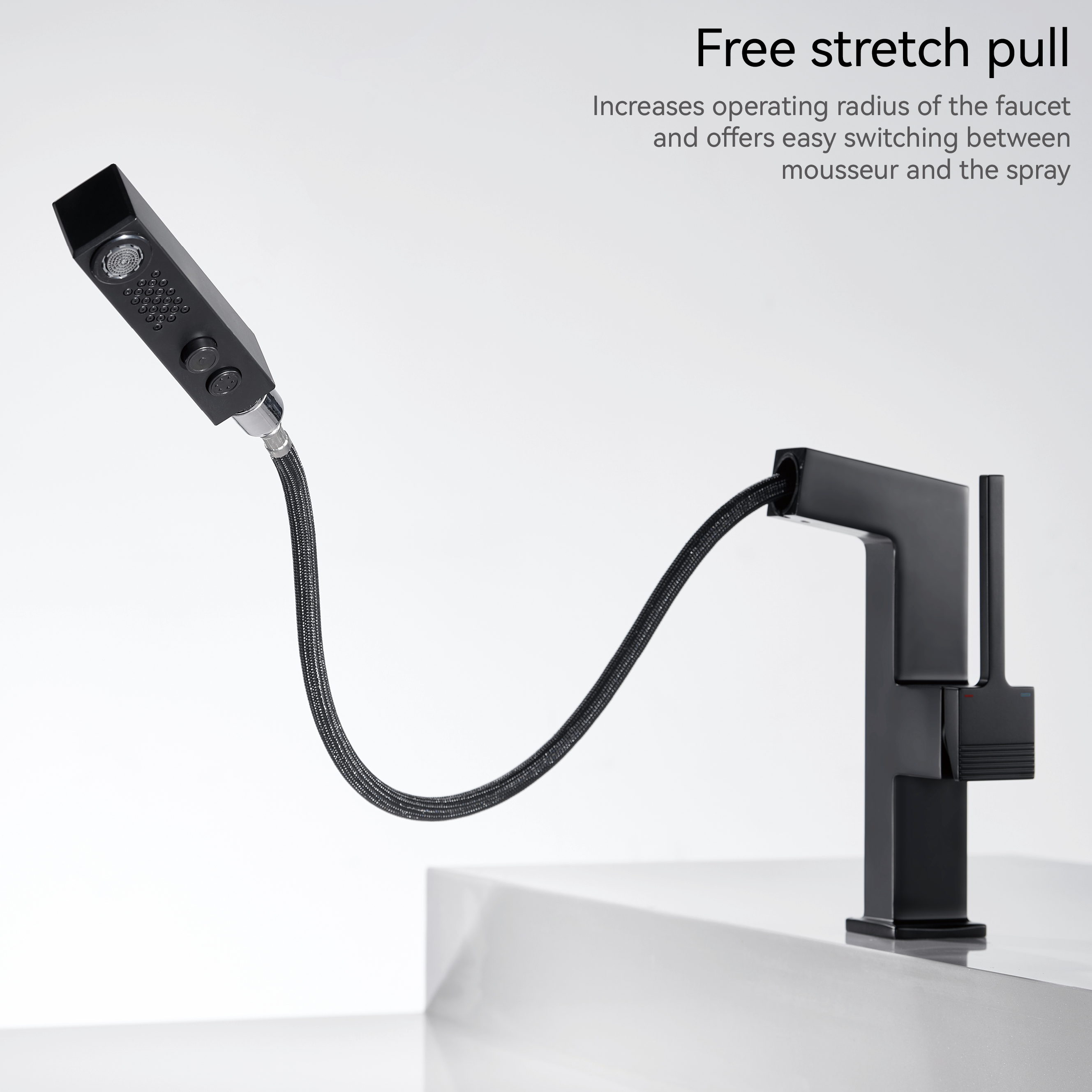 Samliyu Badezimmer Wasserhähne für Waschbecken 1 Loch, eingriff Down Badewaschbecken Wasserhahn mit 2 Modi, 360 ° Rotaty mit Auszug Sprühgerät, moderne Waschbecken Wasserhahn Schwarz BF04006-N1-MB