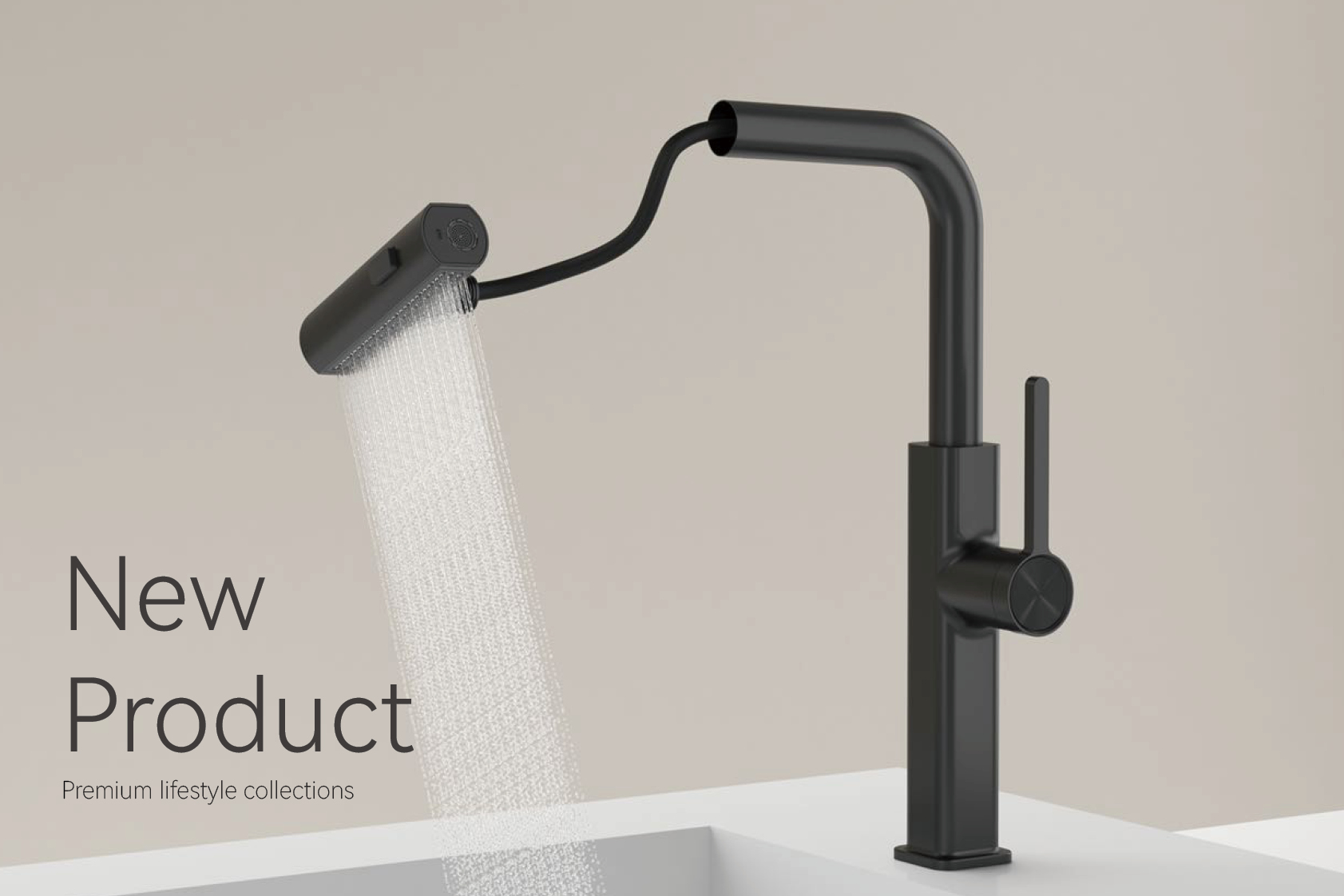 K&uuml;chenarmatur mit fliegendem Regen