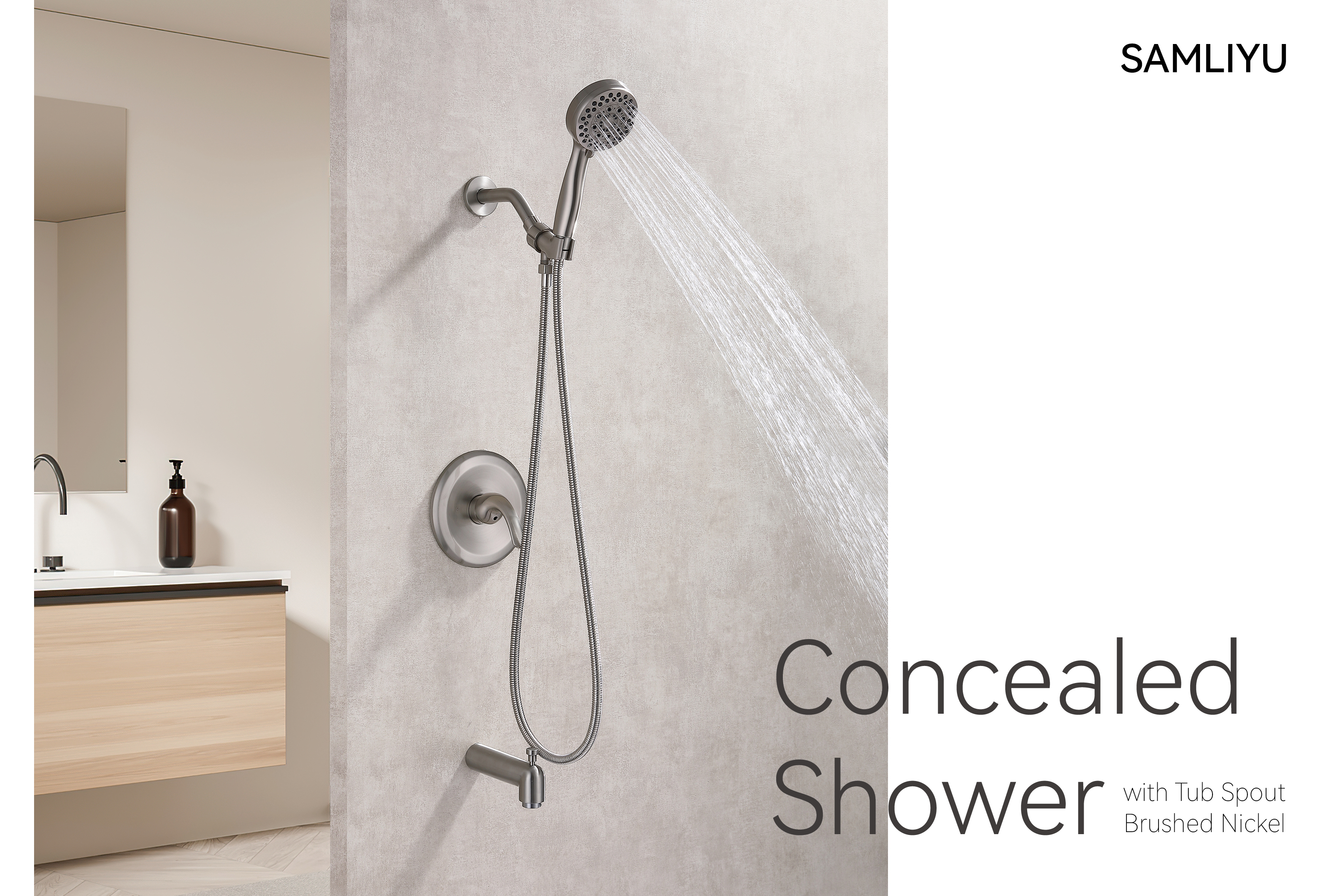 bestes Duschsystem aus geb&uuml;rstetem Nickel