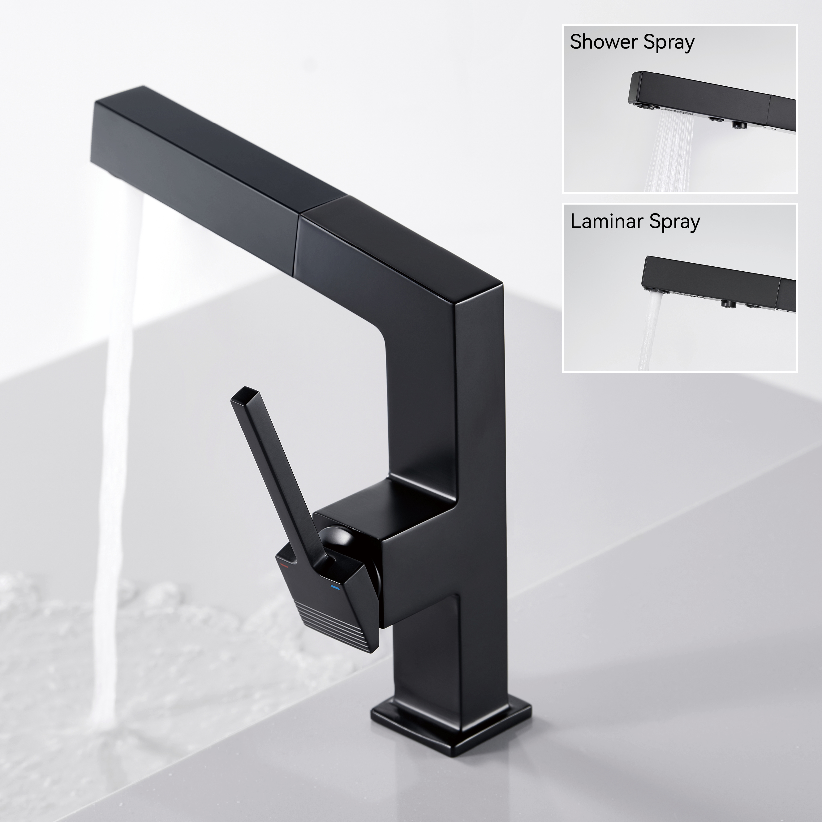 Samliyu Badezimmer Wasserhähne für Waschbecken 1 Loch, eingriff Down Badewaschbecken Wasserhahn mit 2 Modi, 360 ° Rotaty mit Auszug Sprühgerät, moderne Waschbecken Wasserhahn Schwarz BF04006-N1-MB
