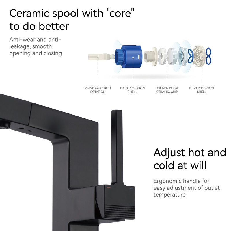 Samliyu Badezimmer Wasserhähne für Waschbecken 1 Loch, eingriff Down Badewaschbecken Wasserhahn mit 2 Modi, 360 ° Rotaty mit Auszug Sprühgerät, moderne Waschbecken Wasserhahn Schwarz BF04006-N1-MB