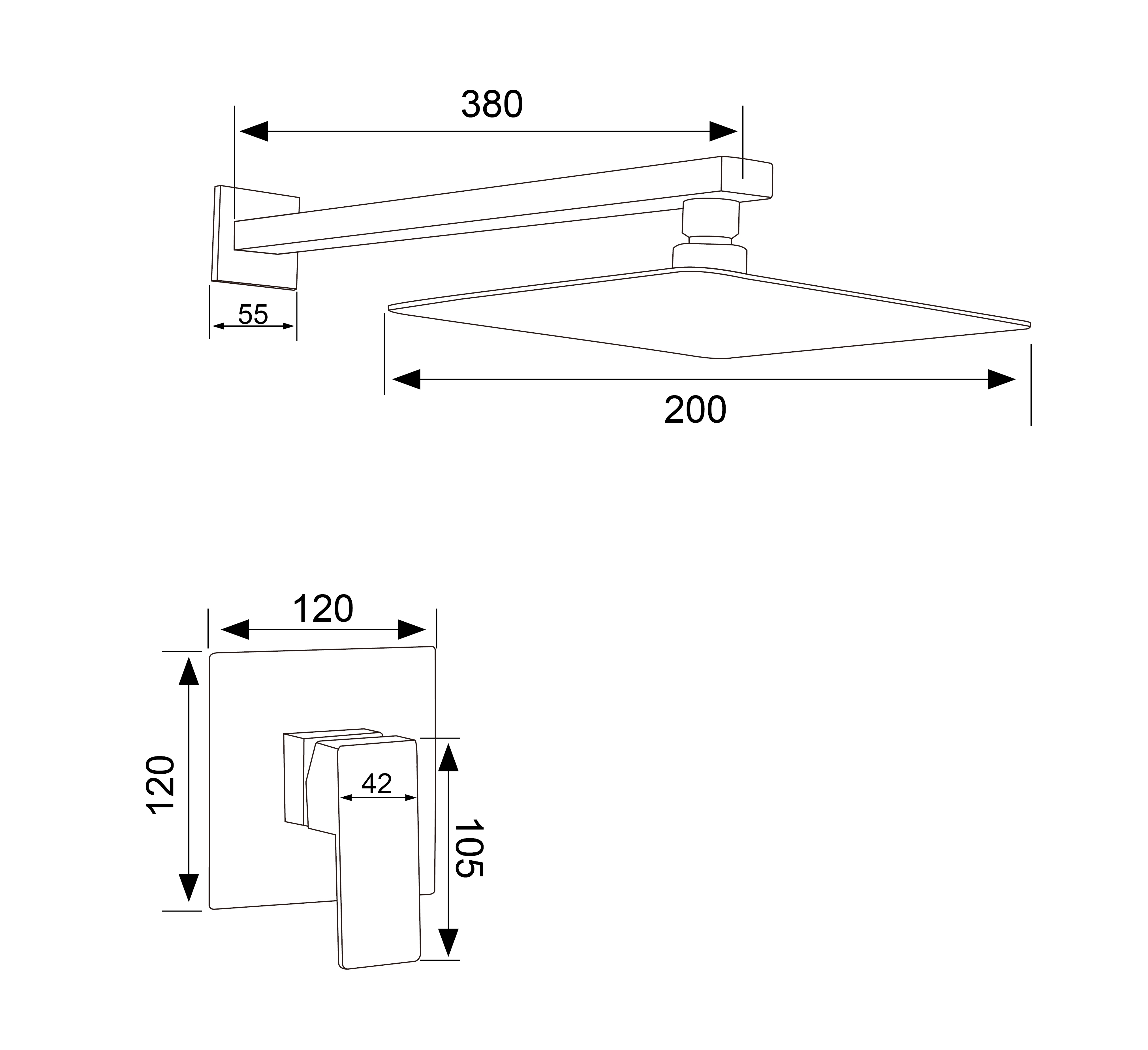 geb&uuml;rstete Nickel -Quadrat -Duscharmatur Set