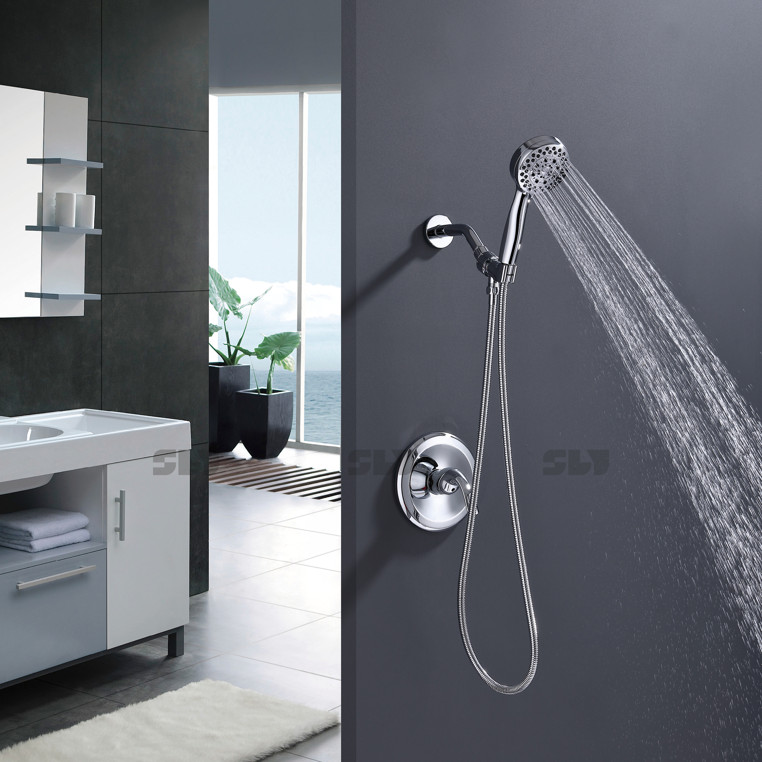 SLY Duschkopf aus geb&uuml;rstetem Gold, kombinierte Messingdusche