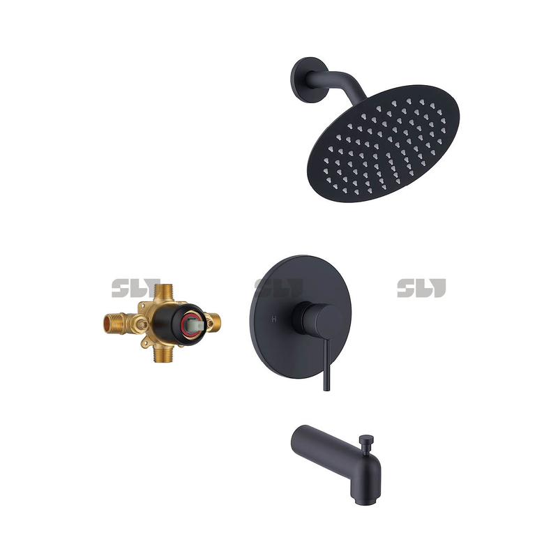 SLY Shower System Duscharmatur-Set aus gebürstetem Gold mit Wannenauslauf (Ventil enthalten) Multifunktions-Duschwannen-Kombination zur Wandmontage
