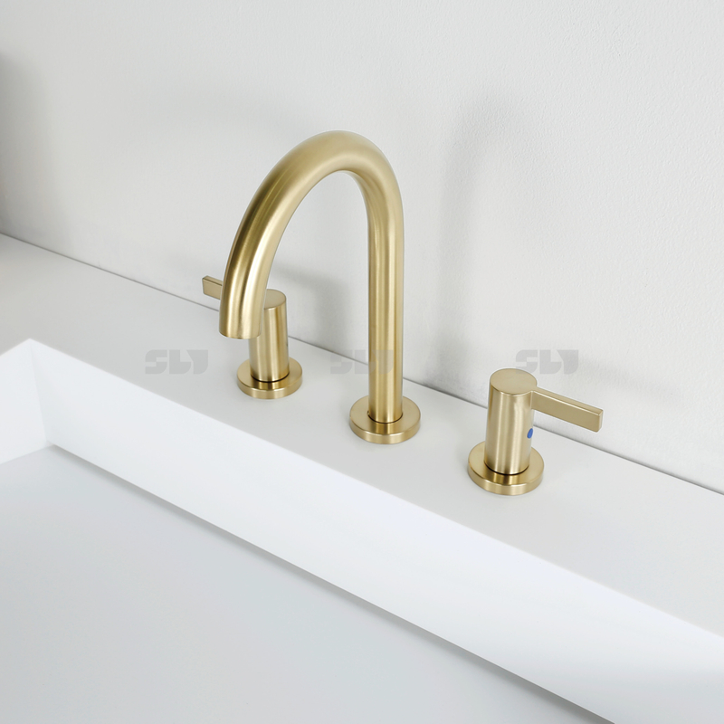 Hochwertige 304 Edelstahl 3 Löcher Doppelgriff Badezimmer Wasserhahn Waschbeckenmischer Haken