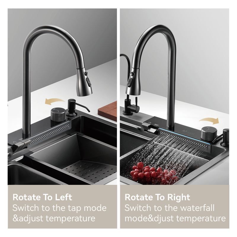 Samliyu küchenwasserfall unter dem Haus Große Einwaschbecken S.S304 gebürstete Waffen -Waschbecken Key Hai Digitale Anzeige Flieger Regen Wasserhahn