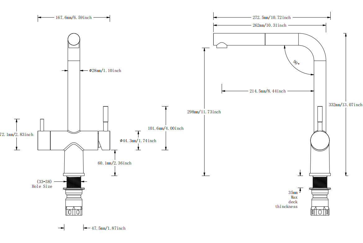 K&uuml;chenarmatur mit Seitenspr&uuml;hger&auml;t