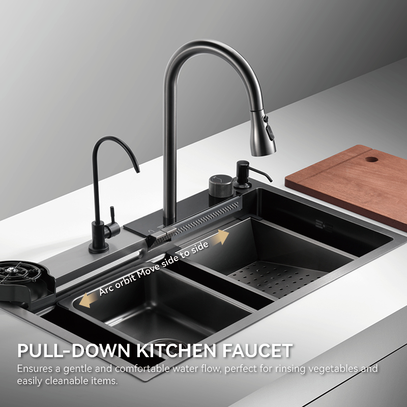 Samliyu küchenwasserfall unter dem Haus Große Einwaschbecken S.S304 gebürstete Waffen -Waschbecken Key Hai Digitale Anzeige Flieger Regen Wasserhahn