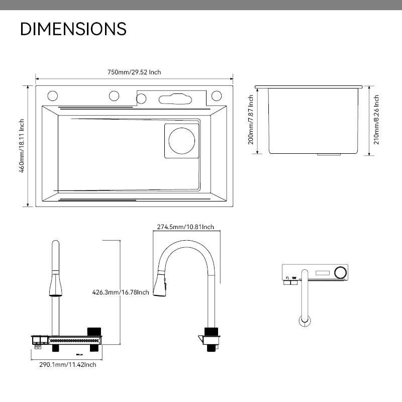 Samliyu küchenwasserfall unter dem Haus Große Einwaschbecken S.S304 gebürstete Waffen -Waschbecken Key Hai Digitale Anzeige Flieger Regen Wasserhahn
