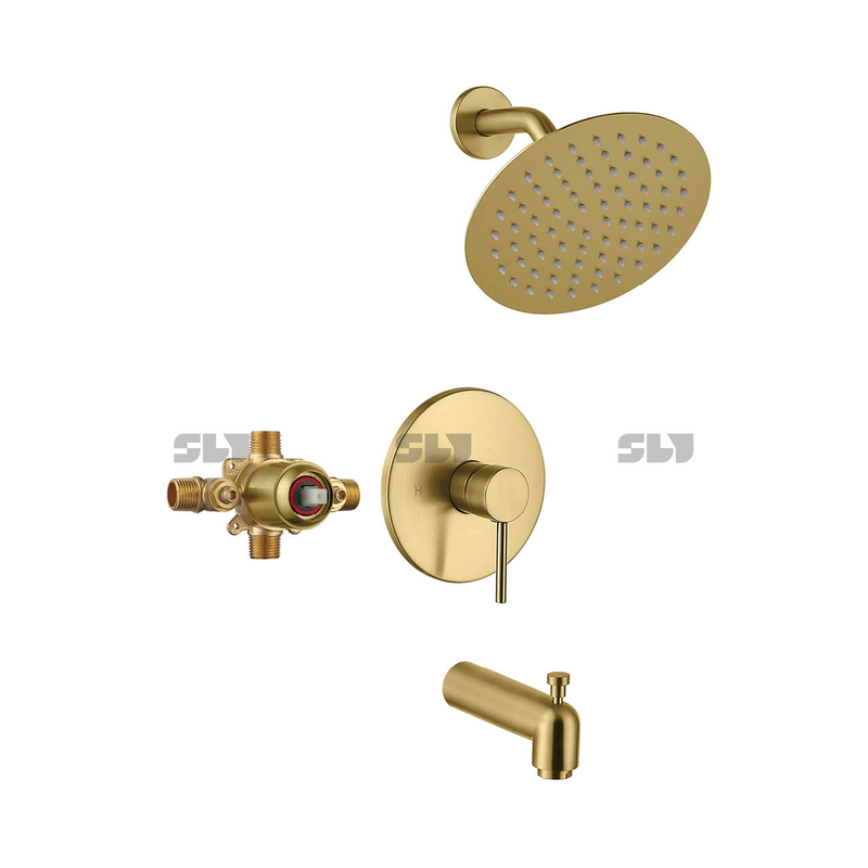 SLY Shower System Duscharmatur-Set aus gebürstetem Gold mit Wannenauslauf (Ventil enthalten) Multifunktions-Duschwannen-Kombination zur Wandmontage