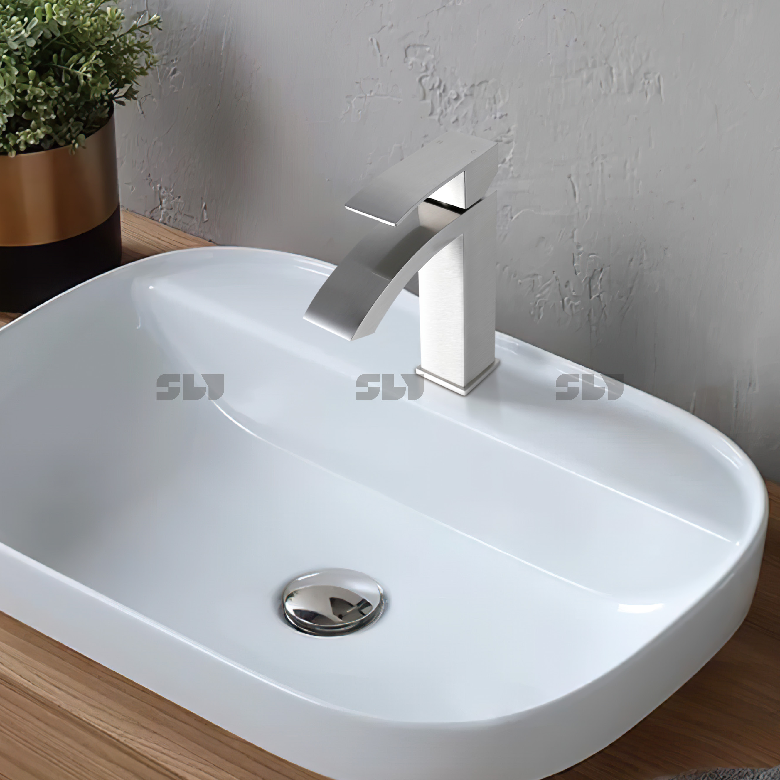 SLY Edelstahl-Wasserhahn für Badezimmer, Einloch-Waschraum, neue Design-Wasserhähne