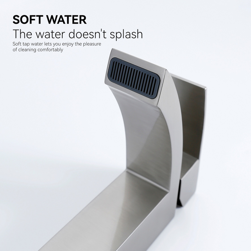 Sly Edelstahl moderner Wasserfall Waschbecken Wasserhahn Eingang Einer Griff Heißer Kaltwassermixerbecken