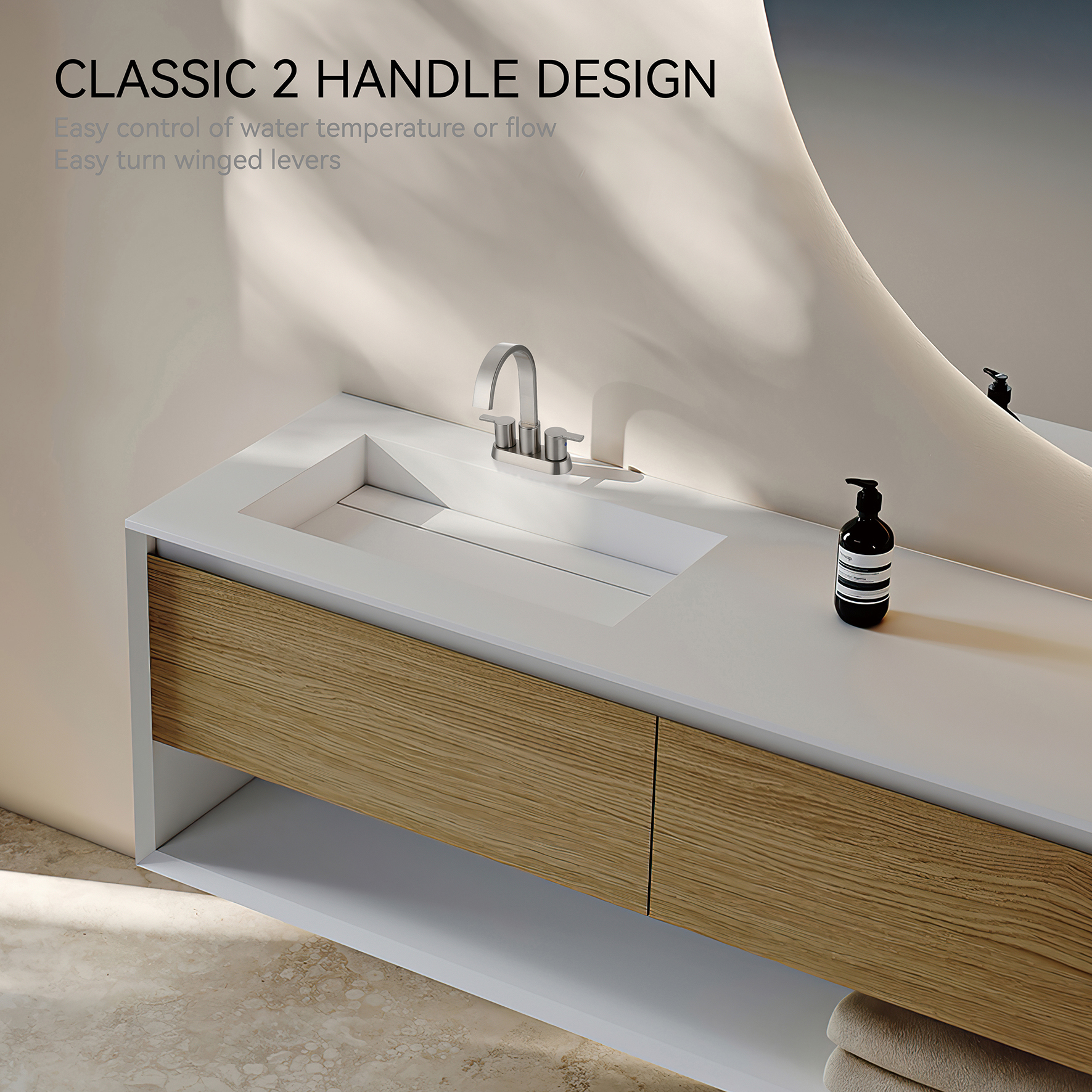 Schlauer gebürsteter Nickel Moderner Spüle Wasserhahn Badezimmer Waschbecken 3 Loch Badezimmer Wasserhahn