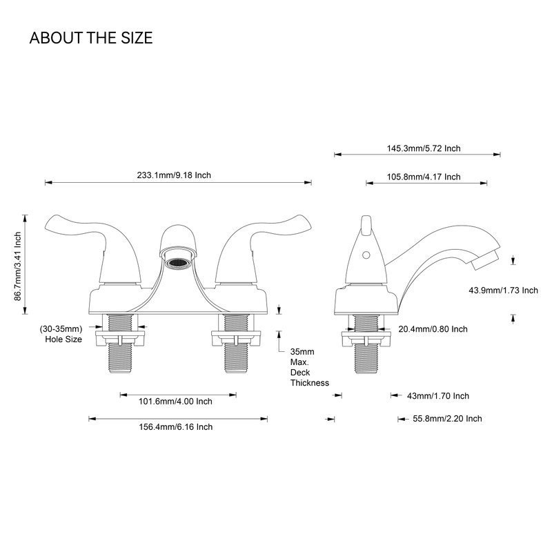 Schlaues Doppelgriff Doppel -Loch -Zentrenset Toilette Wasserhahn Badezimmer 4 Zoll Becken Wasserhahn