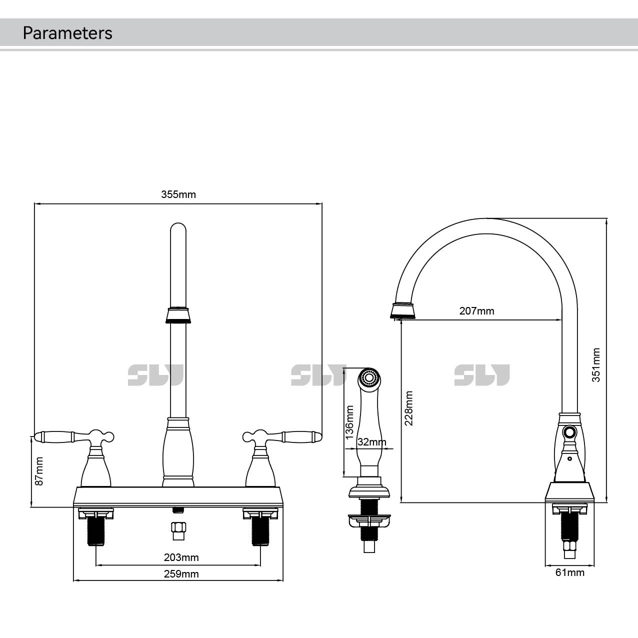 2-Loch-K&uuml;chenarmaturen 2-Griff-Centerset-Wasserhahn